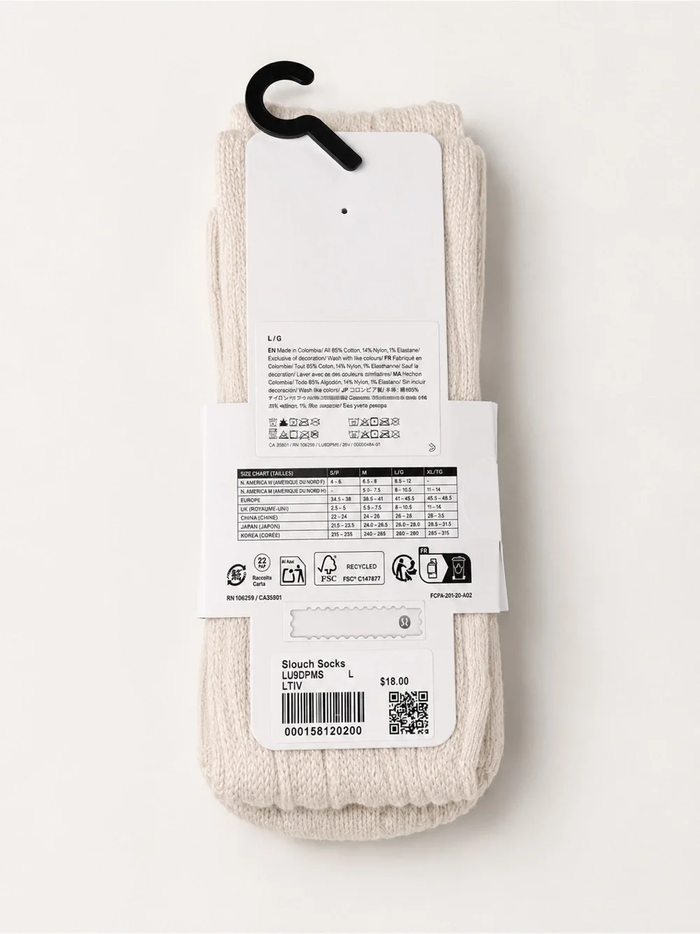 Lululemon Slouch Socks Cream Ivory Crew Length Unisex Cozy Lounge Sock NWT